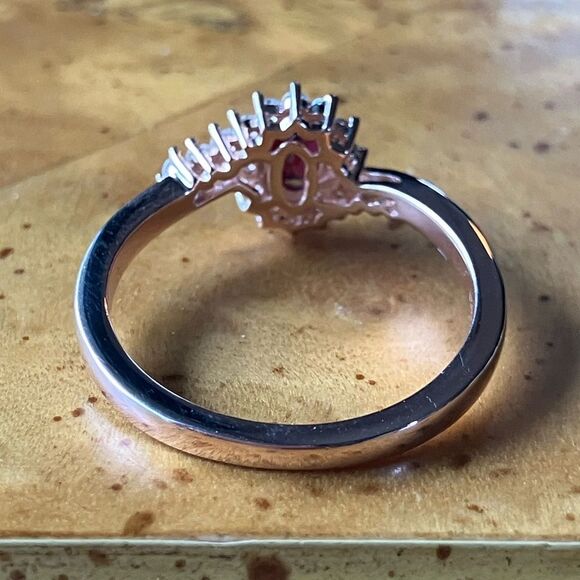 Natural Anthill Garnet Sterling Silver Halo Ring Size 9 - Picture 4 of 8